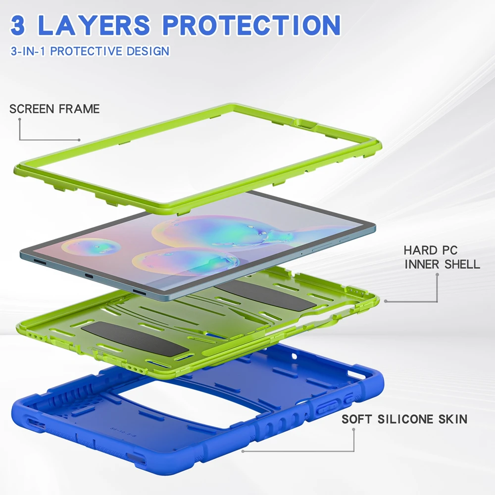 For Samsung Galaxy Tab S6 10.5 inch 2019 SM-T860 SM-T865 Case Kids Safe Armor Shockproof PC Silicon Hybrid Stand Tablet Cover