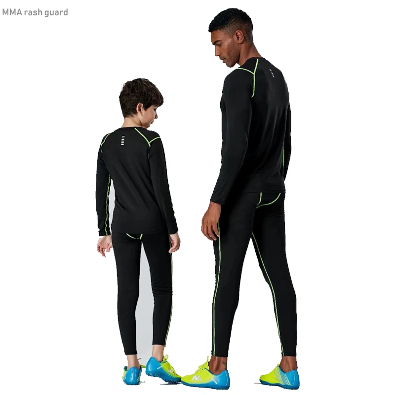 Men\'s Sports underwear Fleece Thermal Compression Tights ski Base layer Tracksuit child Winter Thermal underwear Running set