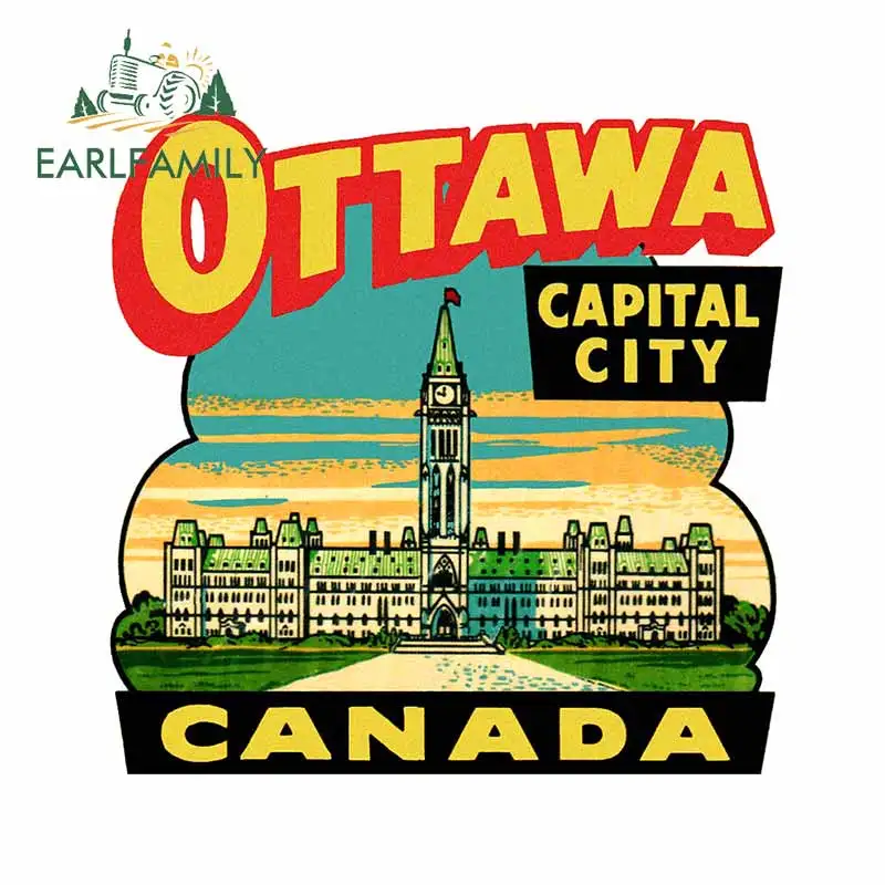 EARLFAMILY 13cm x 12.9cm for Ottawa Ontario Canada Vintage Travel Car Stickers Surfboard Windshield  Decal Waterproof Graphics