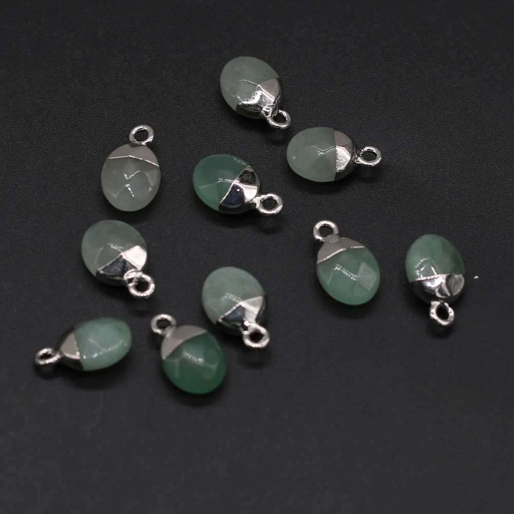 Natural Stone Gem Green Aventurine Oblate Pendant Handmade Crafts DIY Necklace Bracelet Earrings Jewelry Accessories Gift Making