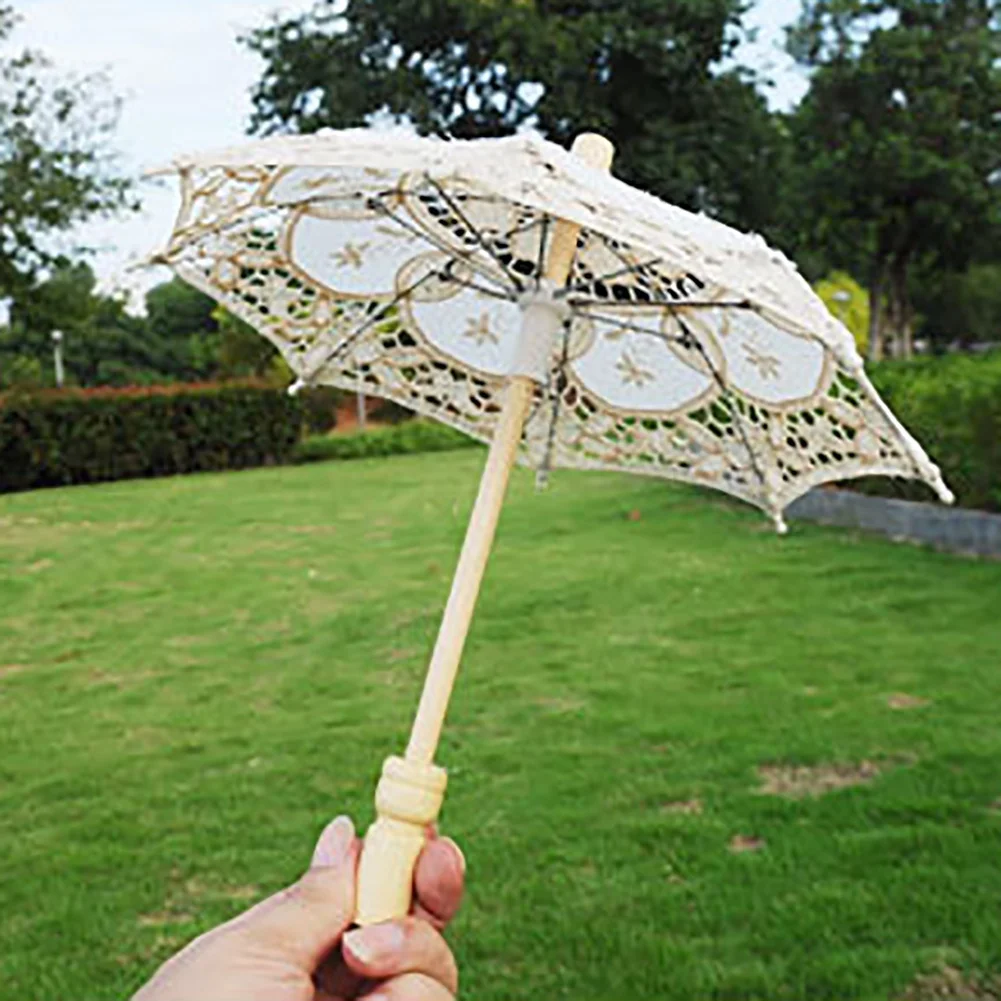 Decorative Umbrella Vintage Lace Cloth Wedding Bridal Umbrella Crafts White Beige Parasol Sun Umbrella Photography Props