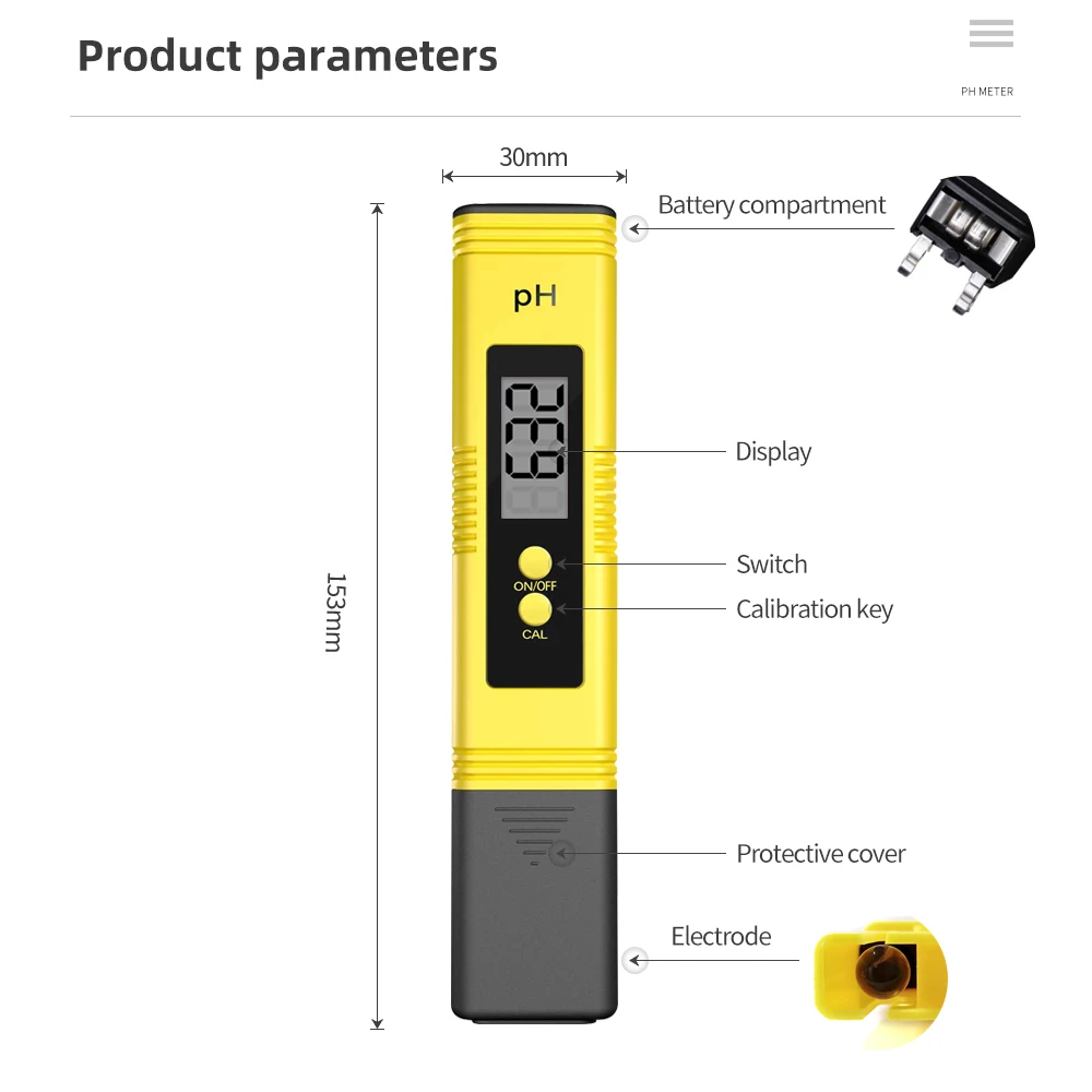 0.01 Digital PH Meter Tester untuk Kualitas Air, Makanan, Akuarium, Kolam Hidroponik Saku Ukuran PH Tester Layar LCD Besar