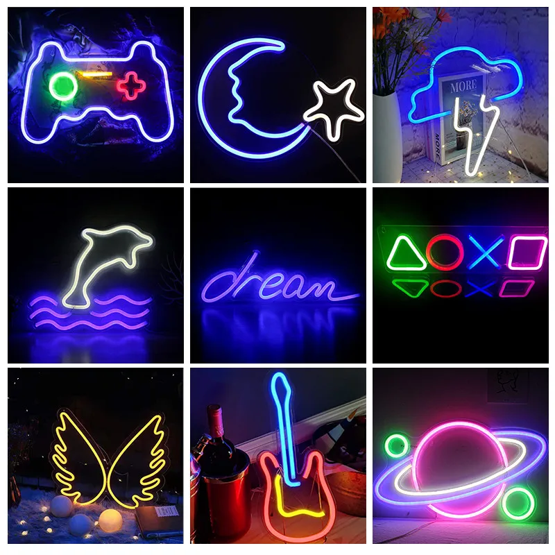 LED Neon sign wall hanging neon Moon Dolphin letter Neon Mural Lights for Room Home Party Wedding Decor Xmas Gift Neon Lamp