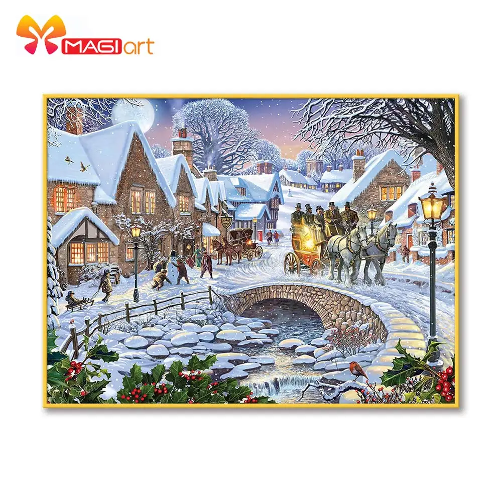 

Cross stitch kits Embroidery needlework sets 11CT water soluble canvas patterns 14CT Full Merry Christmas Town NCMC108