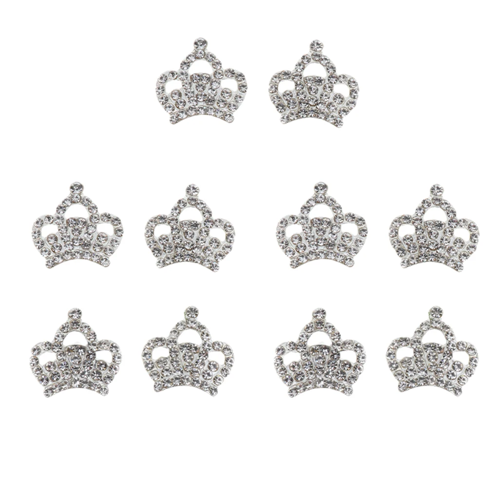 10pcs Crystal Diamante Crown Embellishments Rhinestone Crown for for Garment Bags Headband DIY Accessories 23x23mm