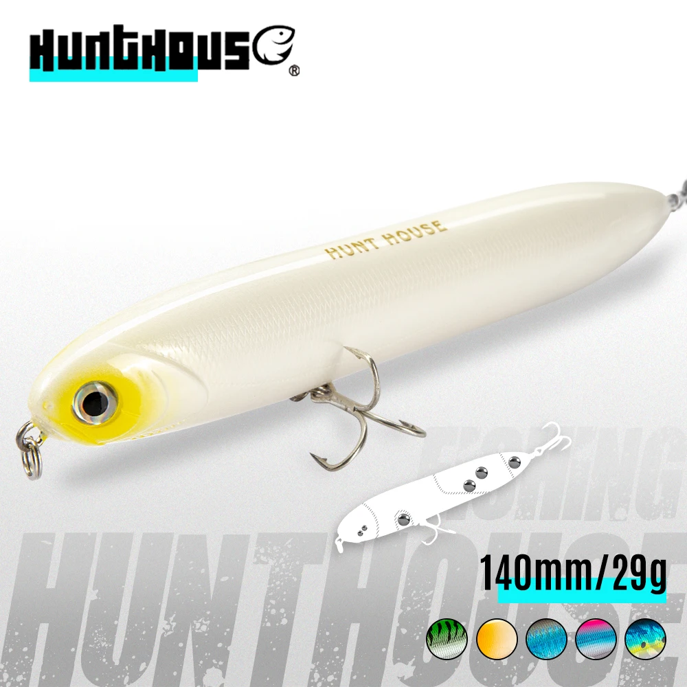 

Hunthouse Topwater Chatterbeast Pencil Fishing Lure Floating WTD Surface Long Casting Hard Bait 140mm 29g Saltwater Bass Tackle