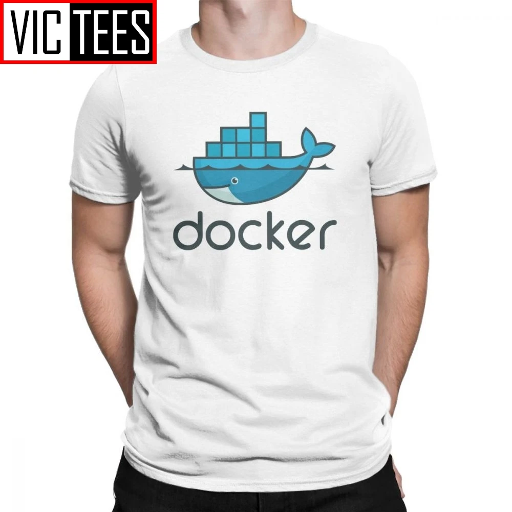 Men T-Shirts Docker Devops Container Development Novelty Pure Cotton Tee Shirt Short Sleeve T Shirt Crew Neck Tops Gift Idea