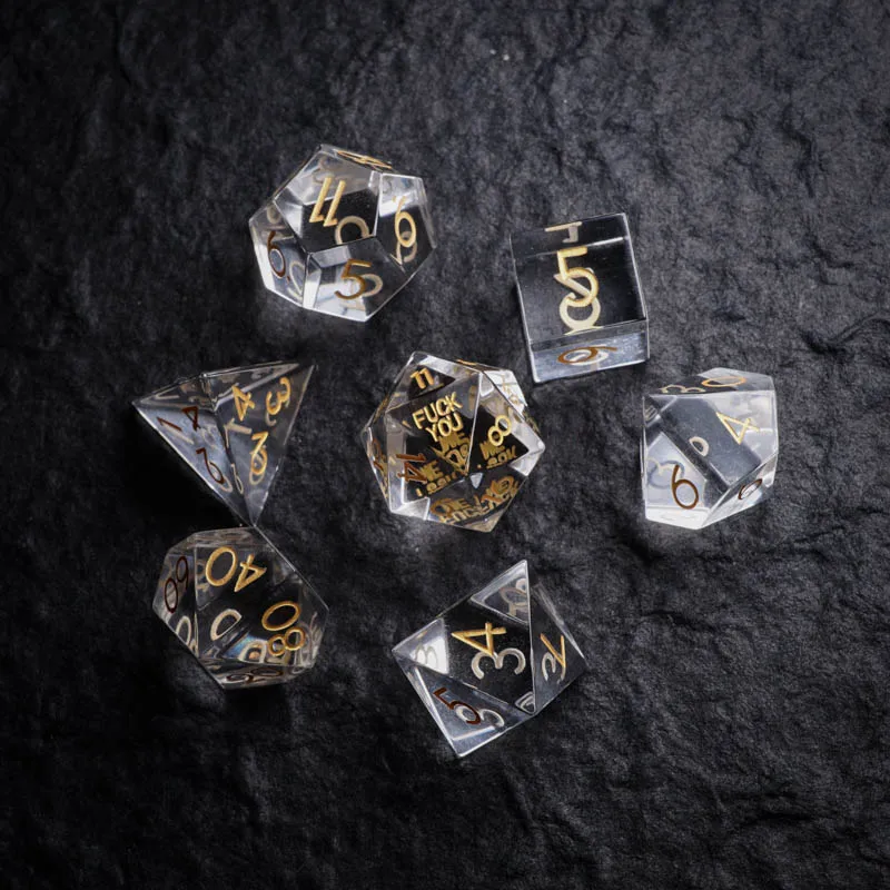 

K9 White Crystal DND Dice Set Handmade Engraved Logo D20 D6 Beads Polyhedral Dice For TRPG COC D&D Board Table Games Gifts