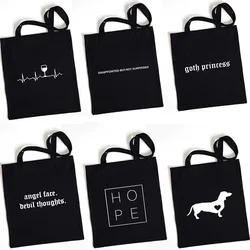 Ladies Shopper Bags Canvas Tote Bag Harajuku Tumblr Graphic Shopping Bag Eco Reusable Girls Fashion Handbag Black