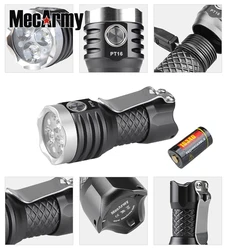 Portable compact flashlight MecArmy PT16 USB Rechargeable 1100 Lumens EDC Flashlight built-in 16340 battery