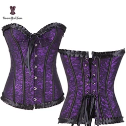 Plus Size Red Purple Bodices Overbust Top Waist Trimmer Floral Lace Up Boned Victorian Corsets And Bustier Sexy Body Shapewear