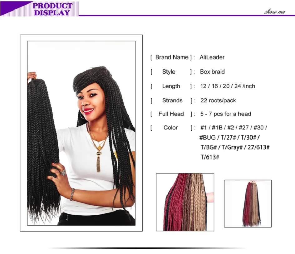 Alileader Synthetic Crochet Box Braids Hair Extensions 12Color Synthetic Box Braids Hair Extensions Crochet Synthetic Hair Braid