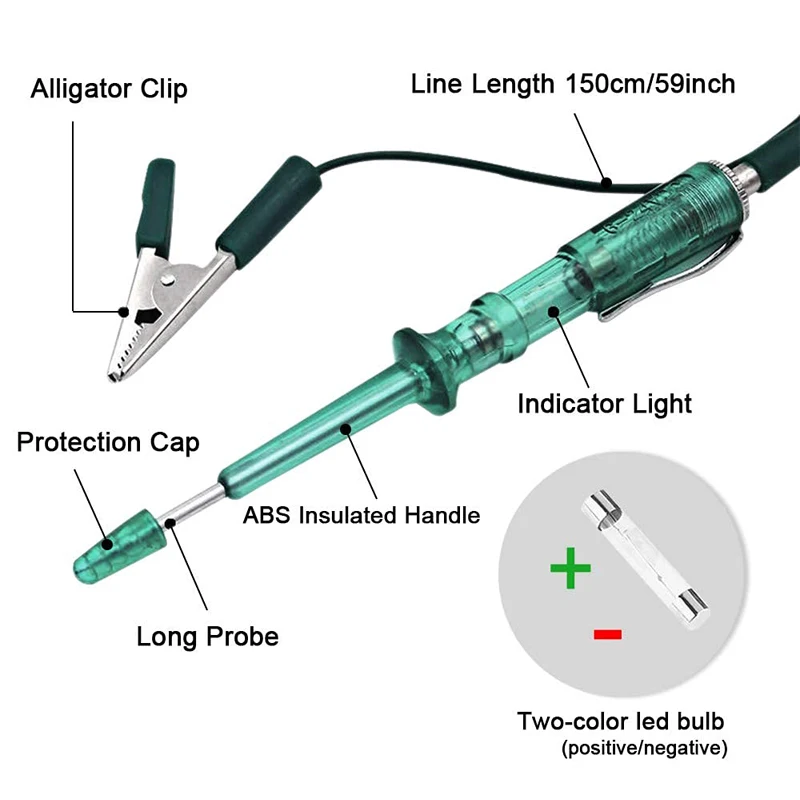 DC 6V/12V/24V Car Electrical Circuit Tester with Coil Cable Clip Test Light for Checking Vehicle Motorcycle Battery Voltage