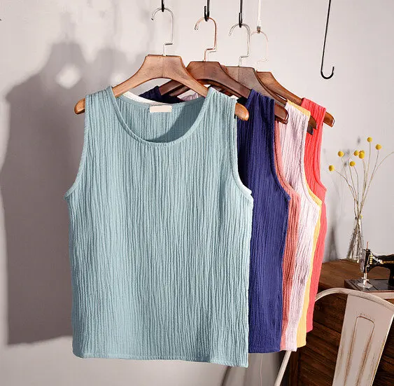 Tank Top Wanita Longgar Katun Linen Tanpa Lengan Musim Panas Baru 2021 Atasan Panas Rompi Nyaman Lembut, Rompi Katun Ukuran Plus 4XL 5xl 6XL