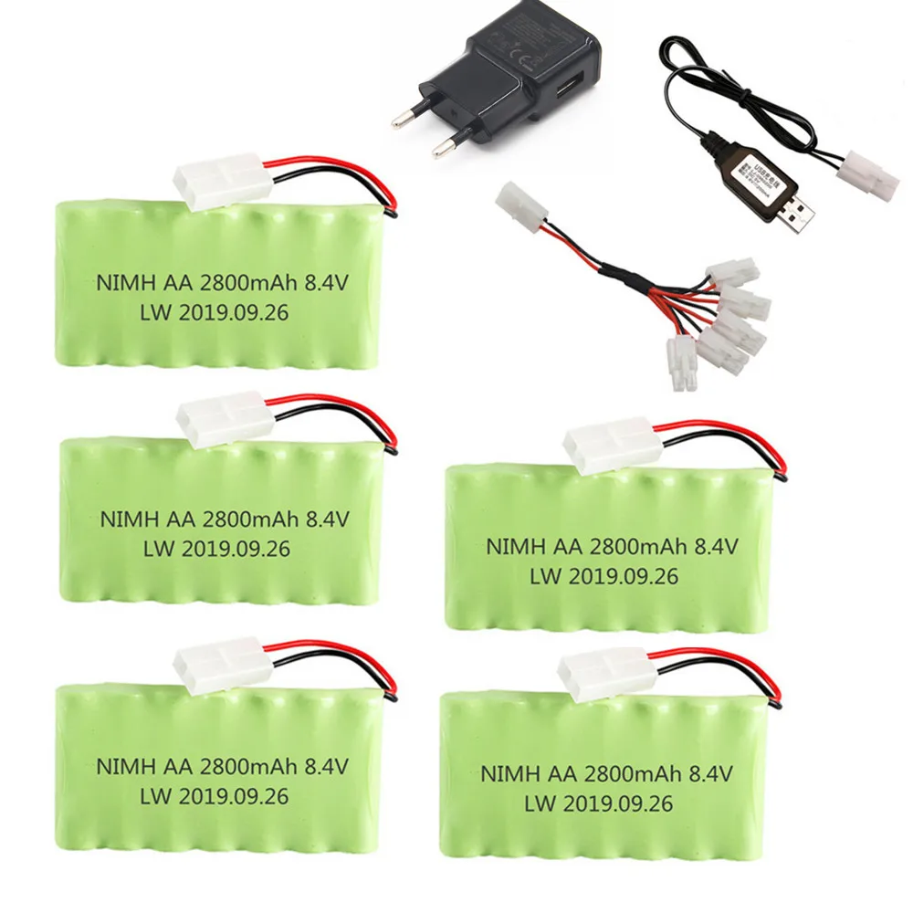 Никель-металлогидридный аккумулятор 8,4 в 2800 мАч + зарядное устройство для радиоуправляемого игрушечного автомобиля, танка, лодки, пистолета, поезда, робота, запасные части, никель-металлогидридный Аккумулятор AA 8,4 в, перезаряжаемый аккумулятор