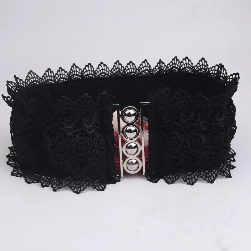 Luxury Fashion New Dress Decoration Wide Girdle Belts for Women Skirt Lace Elastic Sash Female Belt Wide 11cm Black White Red