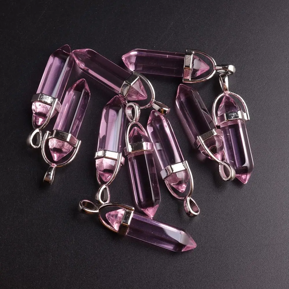 50pcs Outlet Price Glass Pendants Hexagonal Column Bullet  Pendulum Pendant Necklace For Jewelry Making