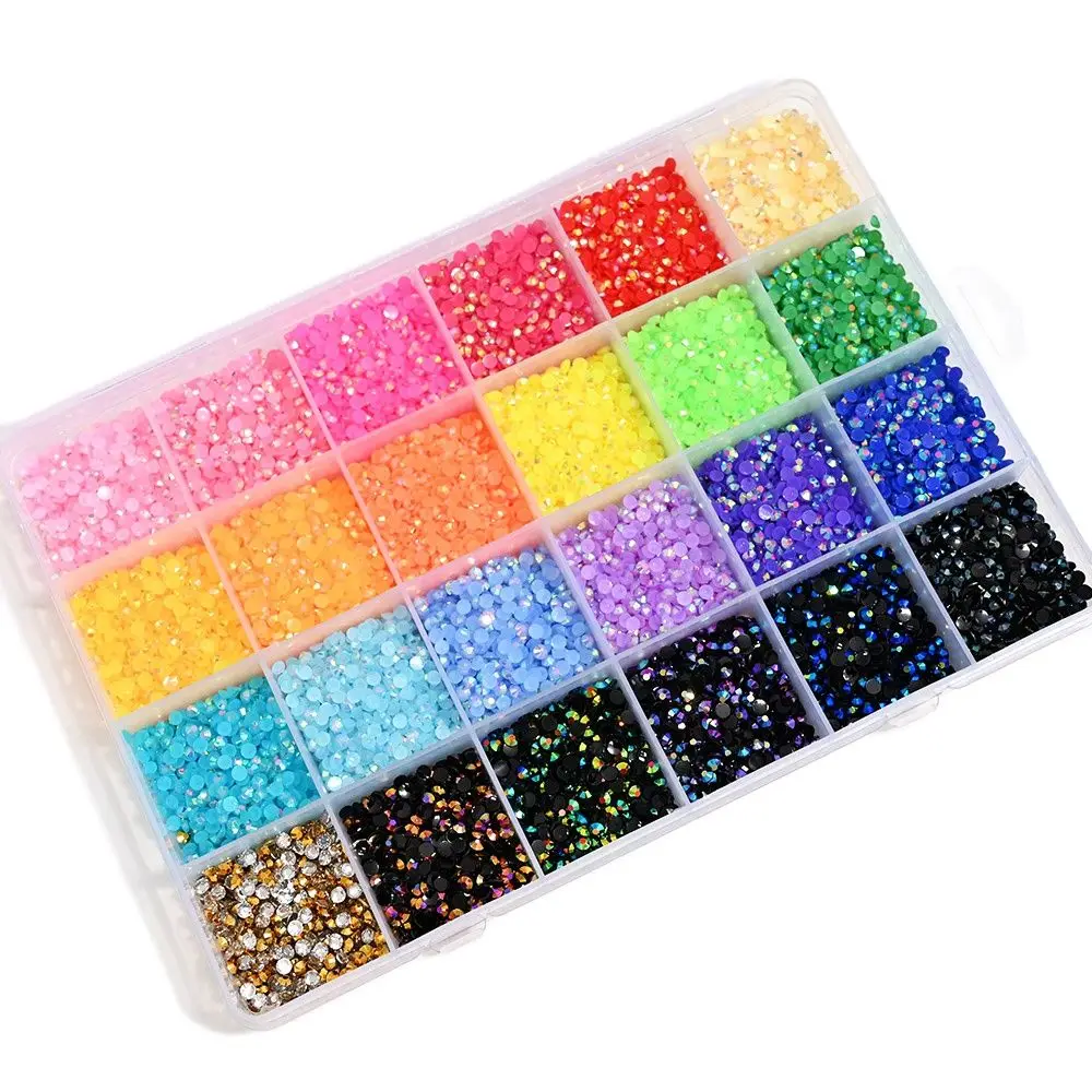 

24000pcs 3mm Resin Non Hotfix Rhinestones (24*1000) Mix Jelly Colorful Nail Art FlatBack Glitters Gems Stones In 24Girds Box &*&