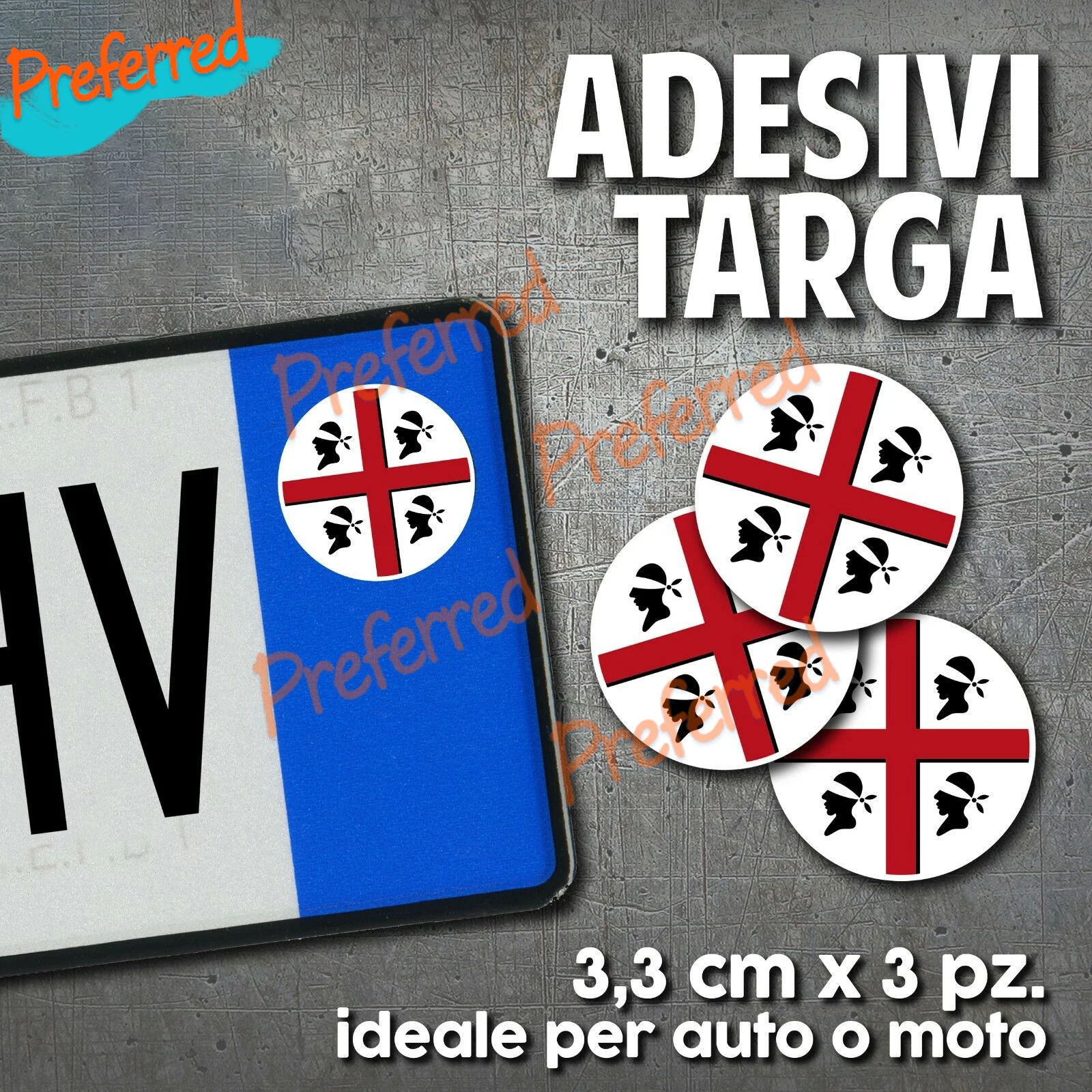 3 x Stickers Stickers Ball Plate Flag Sarda Sardinia 4 Mori Car Bike Plate