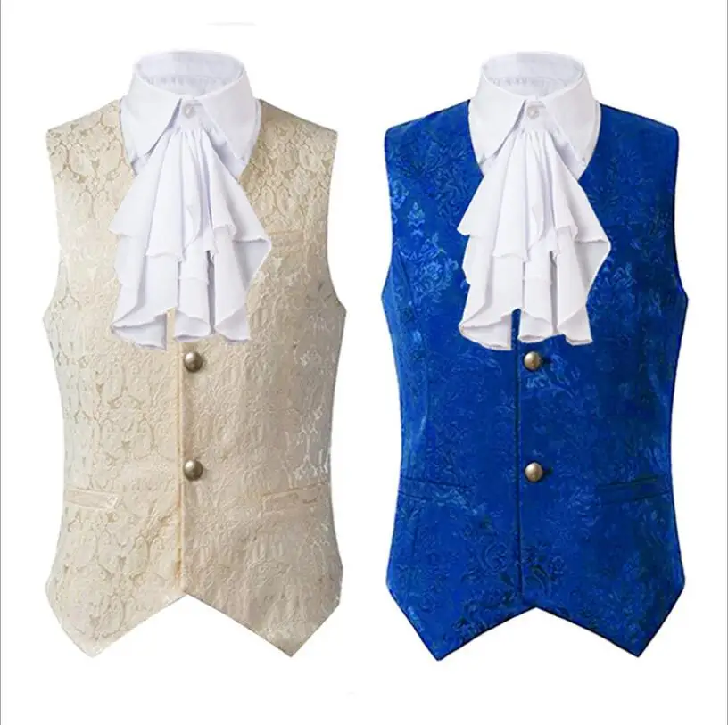 Victorian Renaissance Waistcoat With Detachable Collar Ruffled Lace Jabot Neck Collar Colonial Regency Cosplay Costume Steampunk