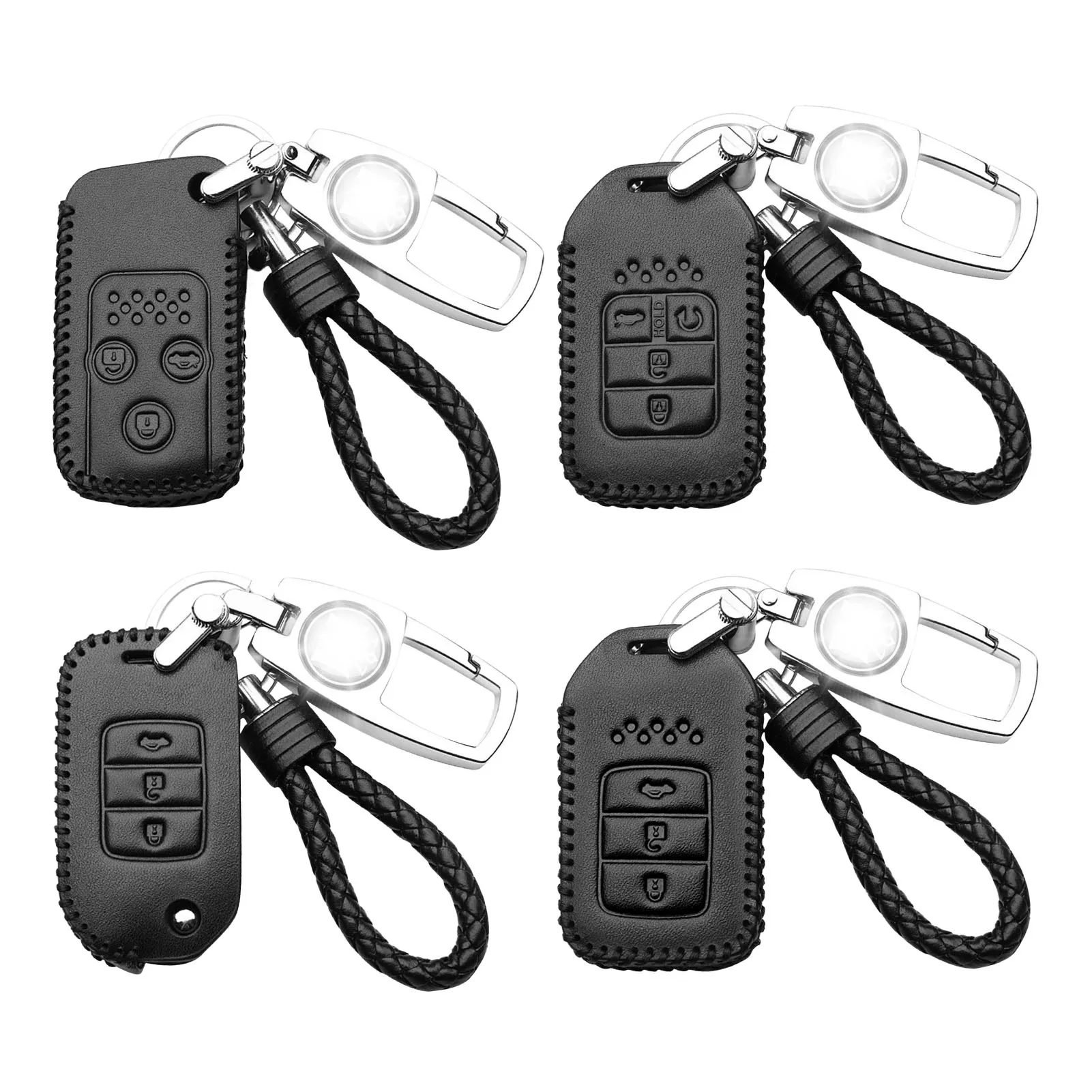 Car Key Case Metal Black Leather Key Case Bag Key Cover Car Accessories For Honda Civic 03, 04, 06, 08 Keys