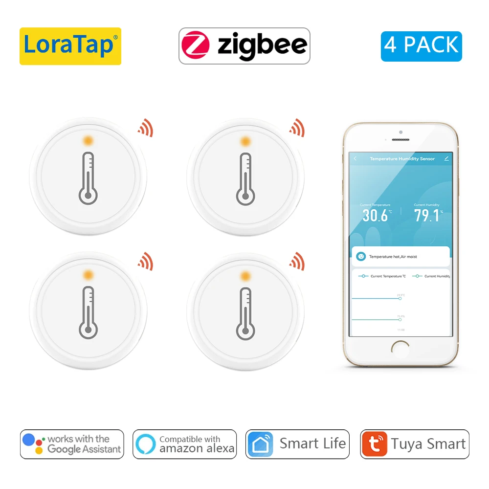 LoraTap Tuya ZigBee 3.0 Wireless Temperature and Humidity Sensor Work with Home Assistant Smart Life DIY Google Alexa Automation