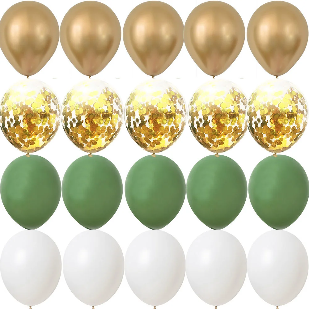 15/20PCS 12inch Balloon Set Retro Green Pink Gold Balloon for Birthday Wedding Anniversary Jungle Safari Party Decorations