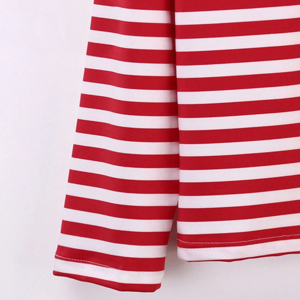 Leisure Women Red White Striped Long Sleeve T-Shirts Cotton Loose Casual Shirt Female Basic O-Neck Tops Tee Autumn Pullovers New