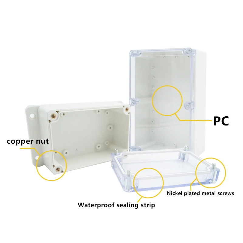 Caja transparente de plástico IP67, carcasa impermeable, proyecto electrónico, instrumento para exteriores, caja de proyecto eléctrico, carcasa de