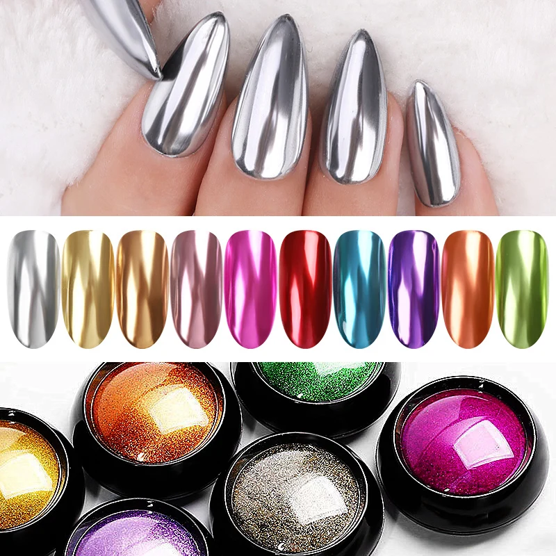 Metallic Mirror Powder Metal Nail Glitter Rose Gold Champagne Silver UV Gel Polish Chrome Dust Manicure DIY Flake Decoration