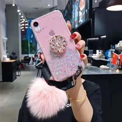 S23FE Cute Diamond staffa Hair Ball Lanyard custodia morbida per telefono Glitter per Samsung S24 S23 S22 S21 S20 S10 S9 Plus Note20Ultra