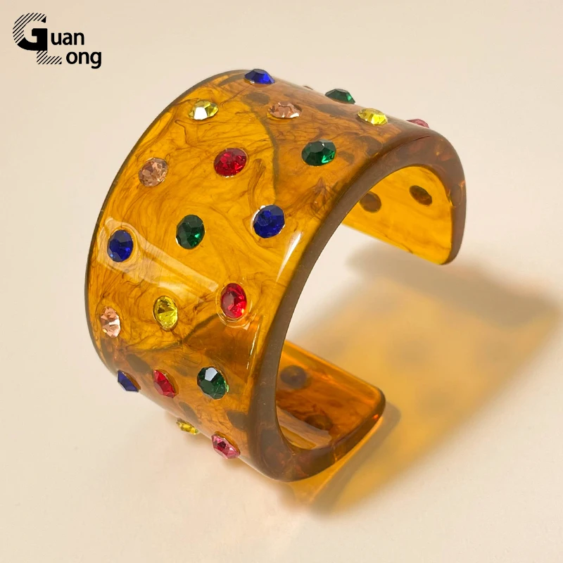 GongLong szeroki moda dostosowane otwarte bransoletki typu Bangle dla kobiet biżuteria dziewczęca geometryczne akrylowe w stylu Vintage kryształowa