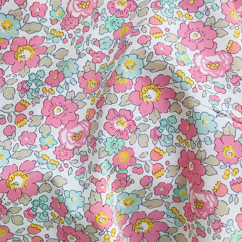 Betsy Pink Green 80S Tissun liberty Cotton Fabric For Kids Baby Sewing Cloth Dresses Skirt DIY Handmade Designer Patchwork Meter