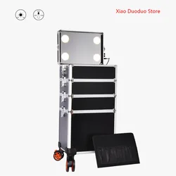 Maquiagem profissional Trolley Case, Mala de manicure, Pink Wheels Beleza LED Light Mirror Organizer, Cosmetic Travel Box, personalizado