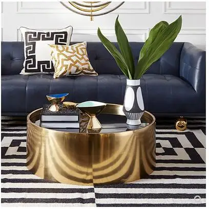 Post-modern round coffee table luxury coffee table marble tea table stainless steel brass coffee table jonathan adler