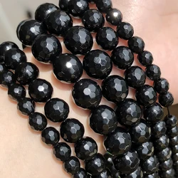 Natural Stone Beads Faceted Black Agates Round Loose Beads For Jewelry Making 15 inch Pick Size 4 6 8 10 12mm