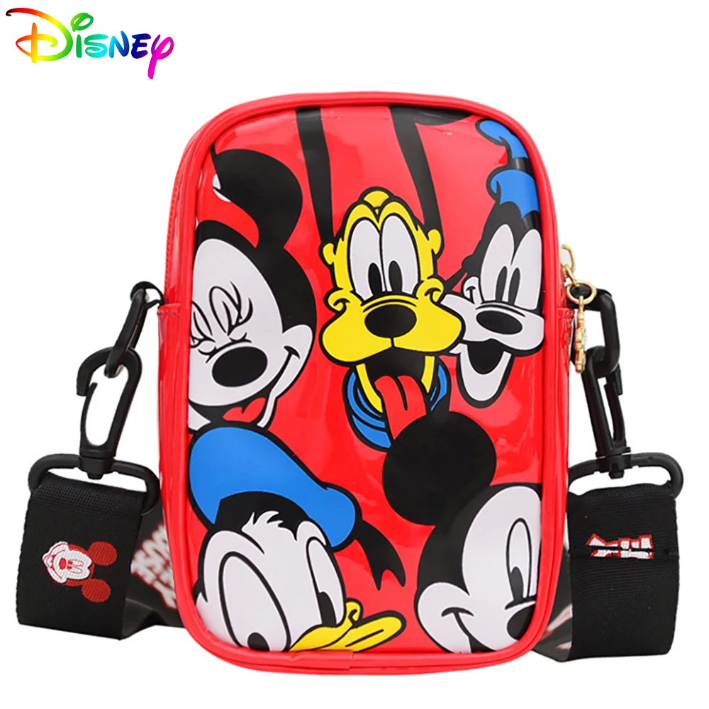 Bolso cruzado de cuero con estampado de Mickey para niñas, bolsa de hombro con estampado de dibujos animados de Disney, Minnie Mouse, paquetes de pato Donald a la moda