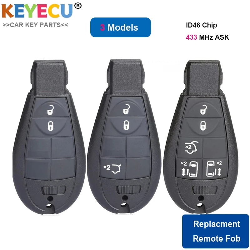 KEYECU Smart Remote Fobik Car Key With 2 3 5 Buttons 433MHz ID46 Chip - for Chrysler Grand Voyager 300C 2009 2010 2011 2012 2013