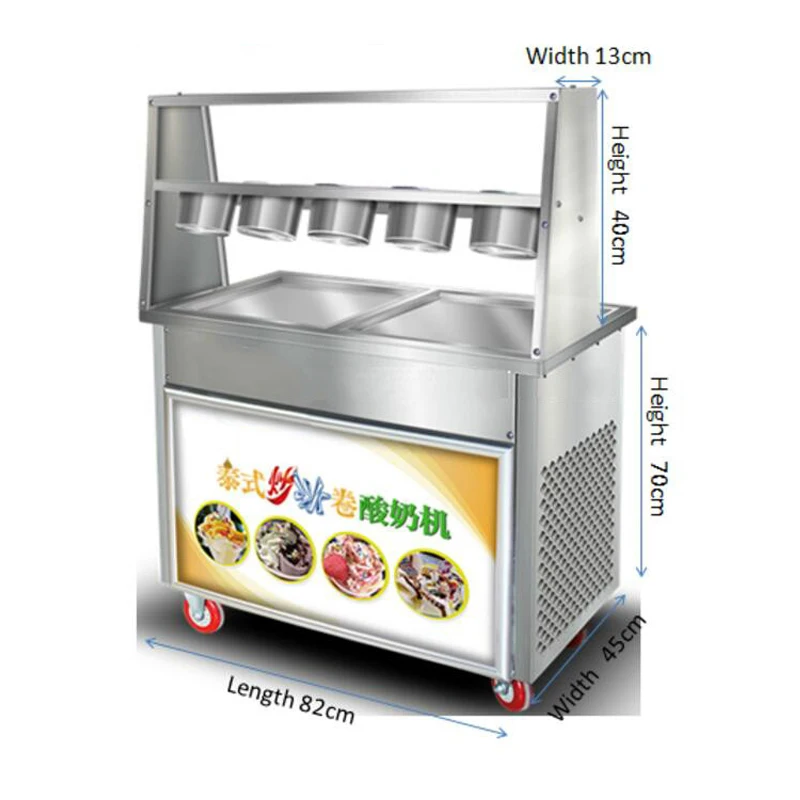 220v/110V double pan fried ice cream machine frying ice cream machine 2 compressor ice roll machine R410a