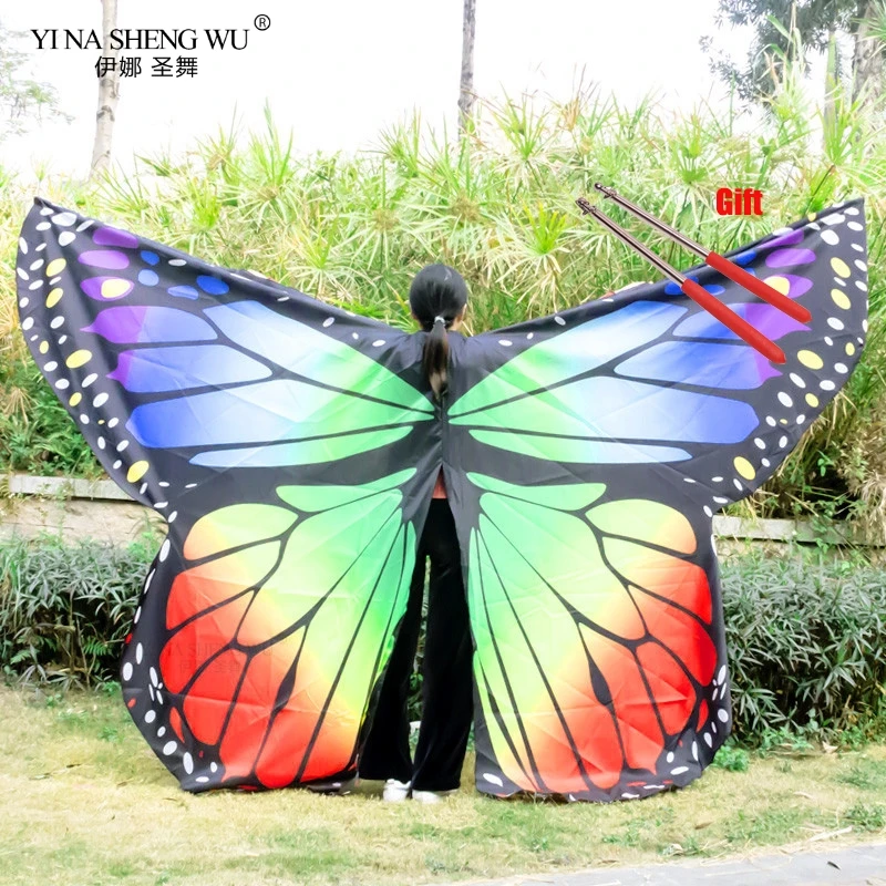 Belly Dance Isis Wings Butterfly Rainbow Colorful Wing With Sticks Adult Women Belly Dancing Accessory Girl Costumes Bellydance