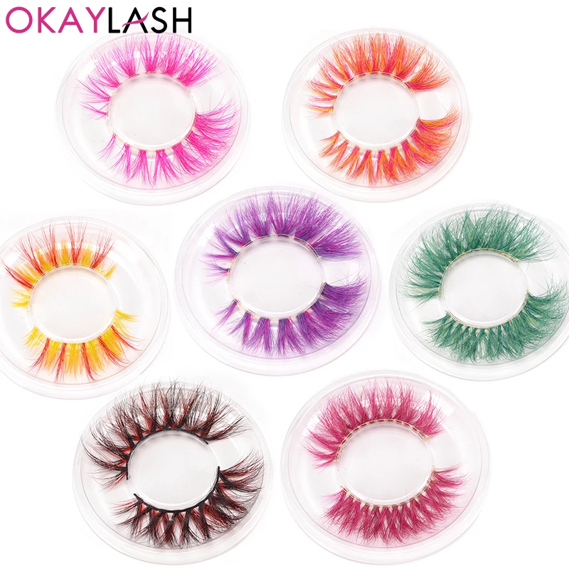 OKAYLASH Red Purple 3D Mink Colored Eyelashes Bulk wholesale Dramatic Fluffy Thick Colorful Hot Pink False  Eyelashes Makeup