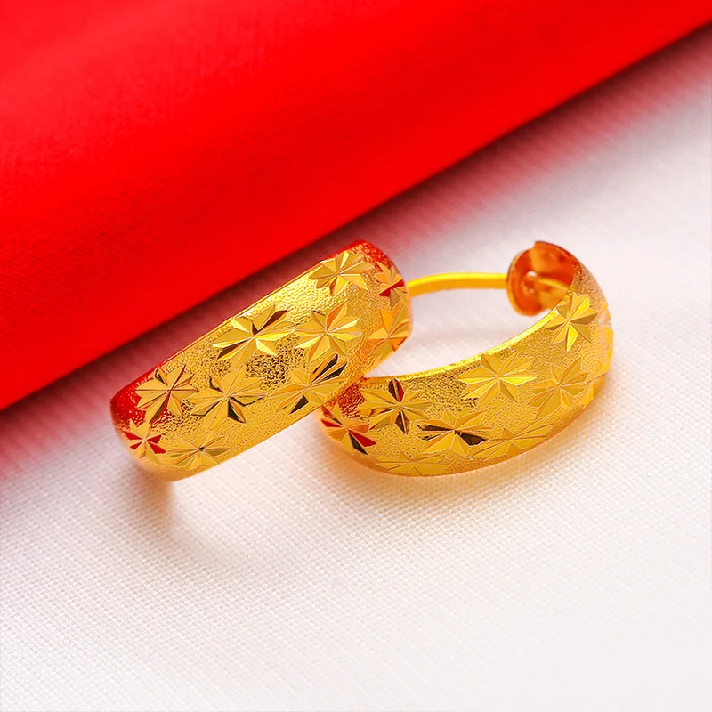 QEENKISS Gold Vintage Star Wide Round Hoop Earring For Woman Birthday Wedding Party Christmas Mother Girlfriend Lady Gift EG549