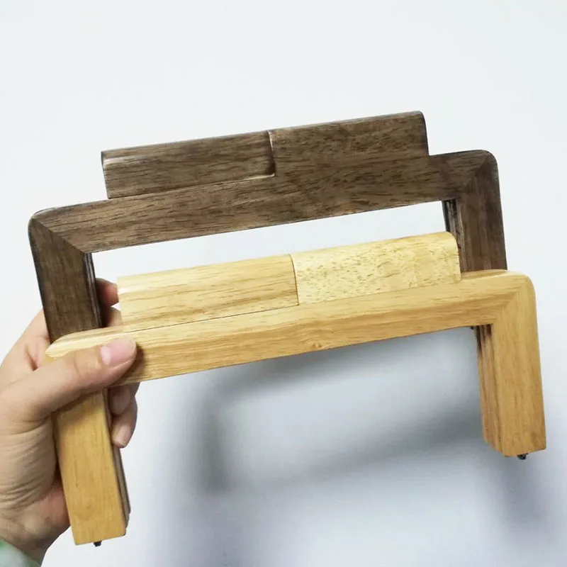 Solid Wood Nature And Special Color Wooden Purse Frame High Quality 25X12 Cm One Sets Wood Bag Handles Sewing Screws Bag Parts