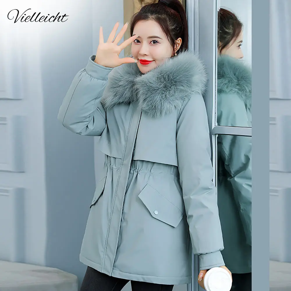 Vielleicht New Arrival Fashion Slim Women Winter Jacket Cotton Padded Warm Thicken Ladies Coat Fur Liner Parkas Womens Jackets