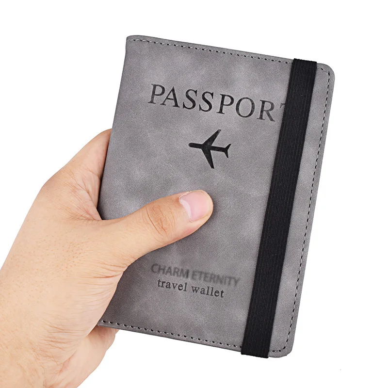 Elastic Band Leather Passport Cover RFID Blocking For Cards Travel Passport Holder Wallet Document Organizer Case Men Women