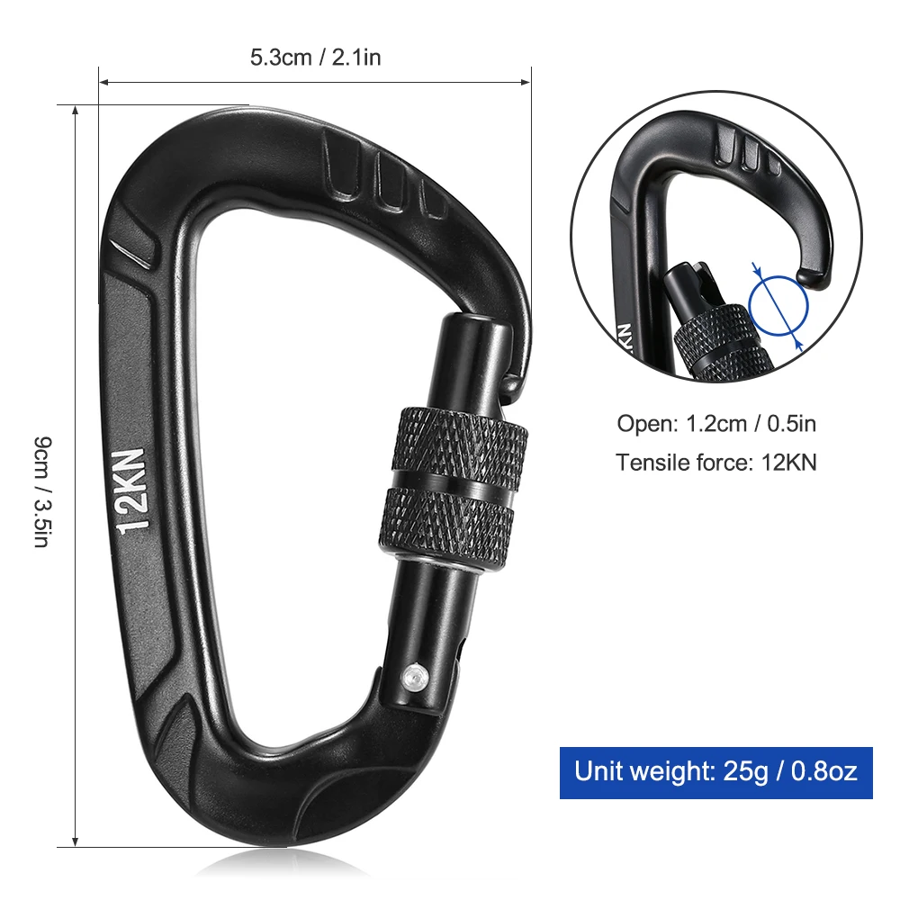 Lixada 4PCS 12KN Heavy Duty Carabiner Climbing Carabiner Steel Spring Clip Hammock   Climbing Equipment Mosqueton Carabiner