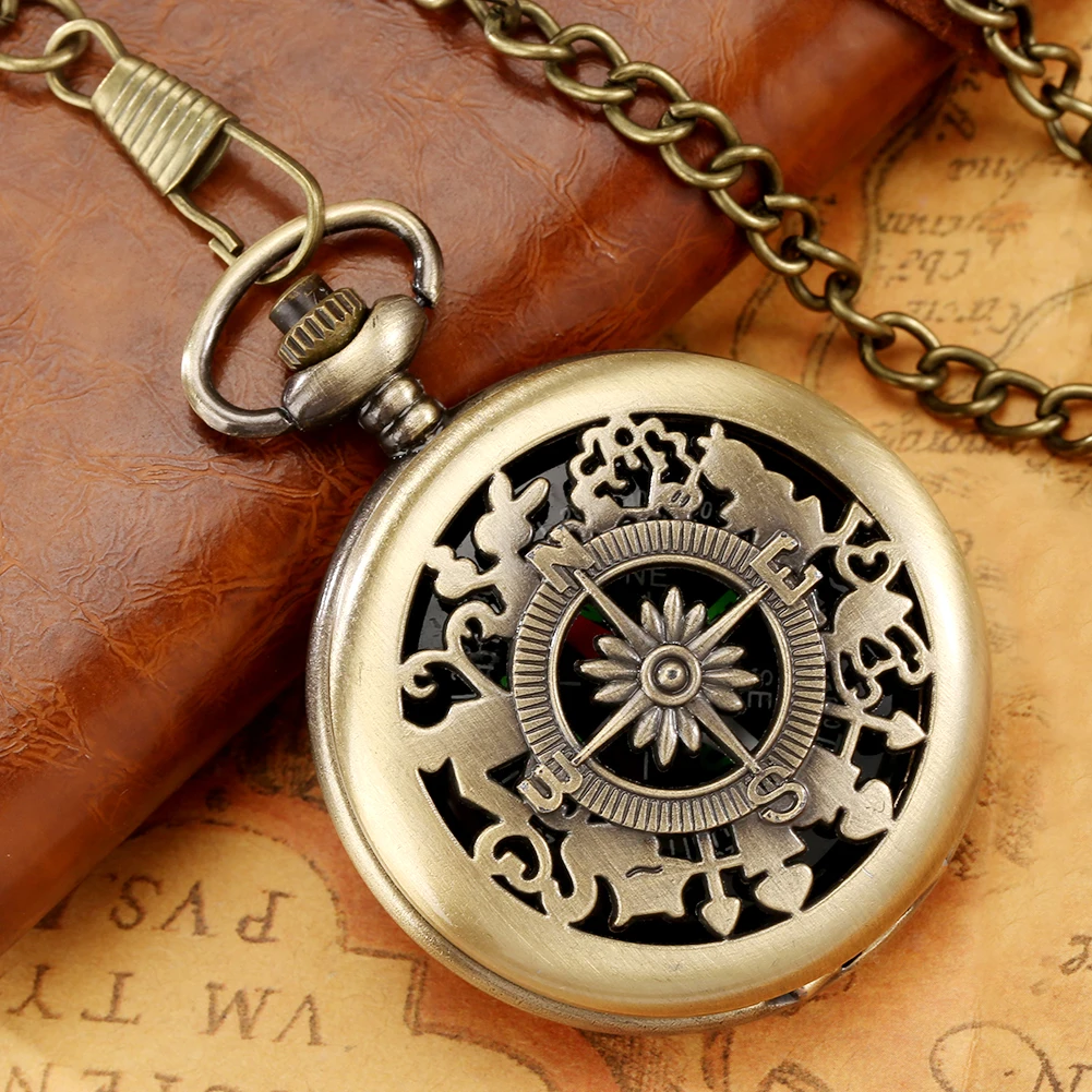 Compass Fashion Vintage Design Outdoor Activities Camping Hiking Portable Compass Pocket Watch with 30cm Hook Waist Chain Gifts