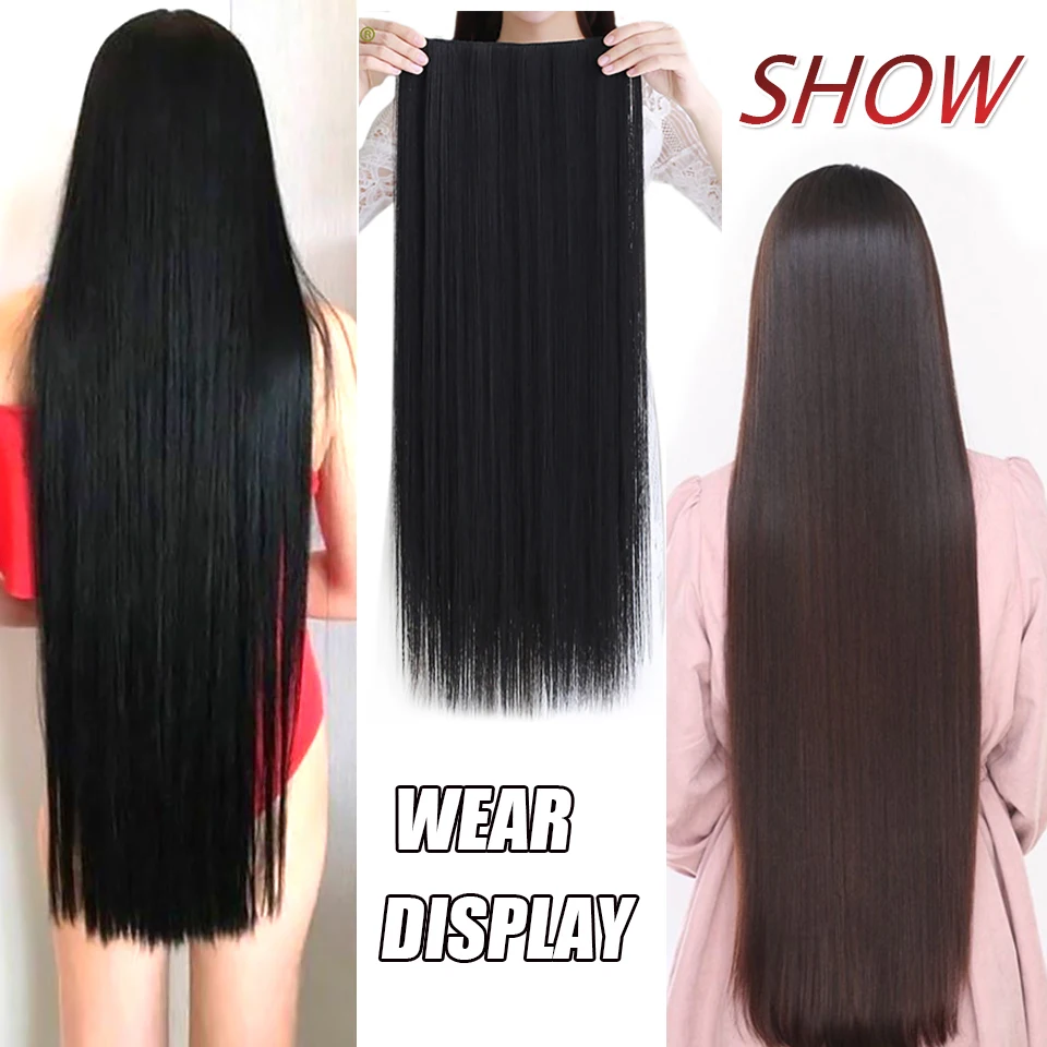 DIFEI 5 Clips Synthetic Hair Long Straight Clip In Hair Extensions Natural False Hair Black Brown Hair Pieces for Women