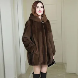 2025 Winter Women Haining New Imitation Mink Velvet Fur Coat Female Hooded Mid-length Thick Mink Coat Korean Loose Fashion A879