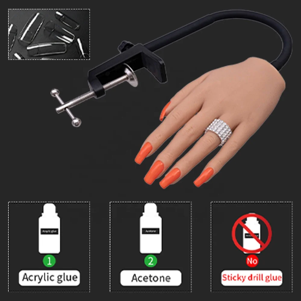 Female Lifesize Realistic Practice Nail Training Practice Hand Model Fake Hand Nail Silicone Practice Hand with L Bracket Stand